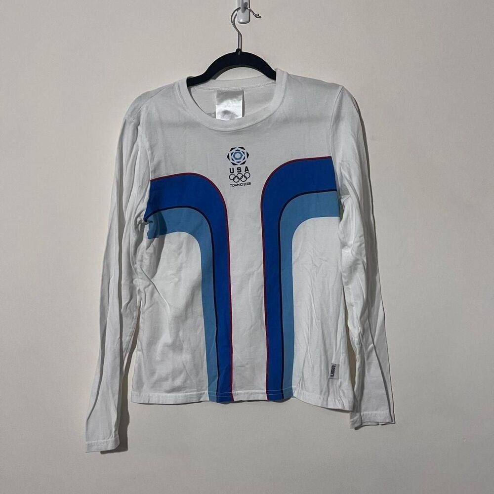 2006 Olypmics Women's White and Blue Shirt size large